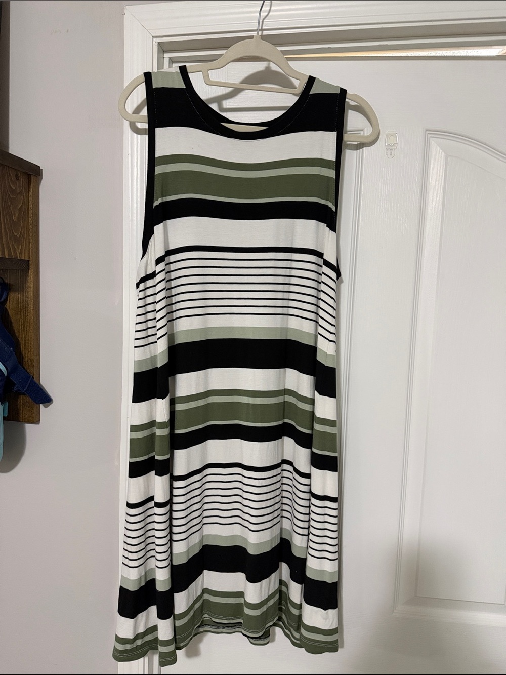 LOFT Olive, Black & White Striped Sleeveless A-Line Dress